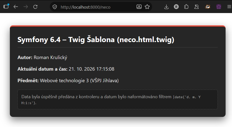 Výstup v prohlížeči /neco