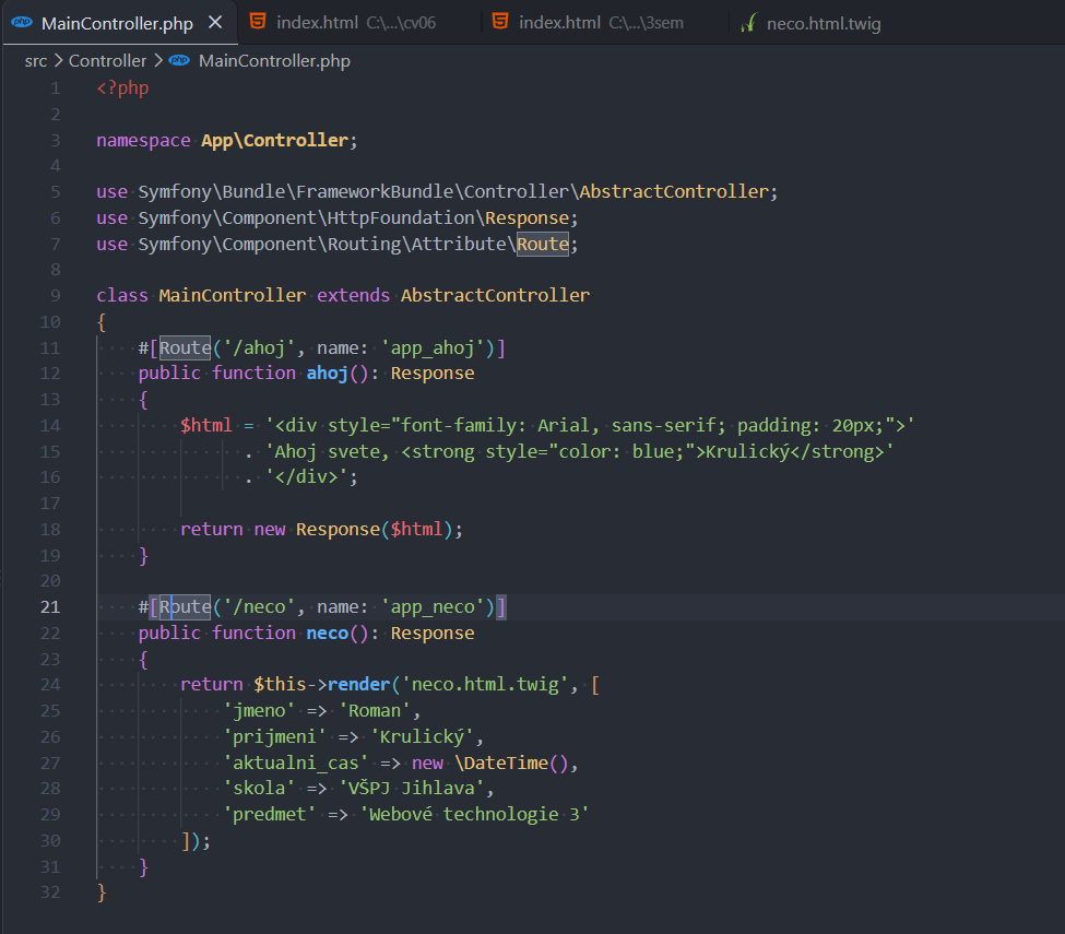 Kód MainController.php